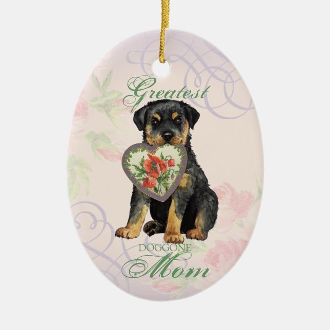 Ornamento cerámico de Rottweiler Heart Mom (Frente)