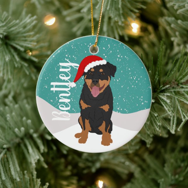 Ornamento cerámico de Rottweiler personalizado (Árbol)