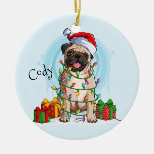 Ornamento cerámico de Santa Pug navidades