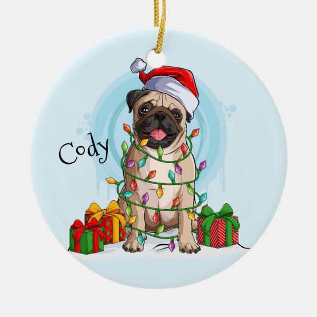 Ornamento cerámico de Santa Pug navidades (Frente)