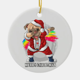 Ornamento cerámico de Santa Pug navidades