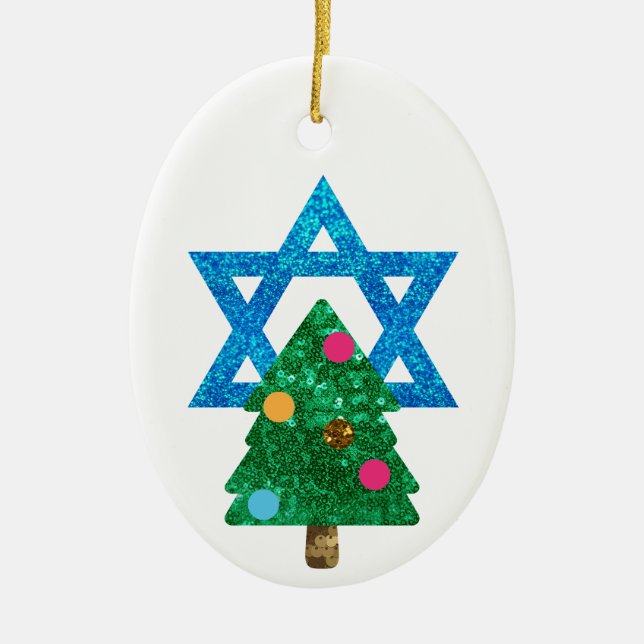 ornamento cerámico de sequin christmukkah hanukkah (Frente)