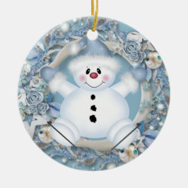 Ornamento cerámico de Snowman azul