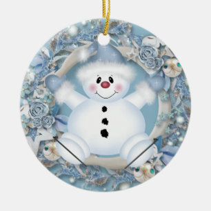 Ornamento cerámico de Snowman azul