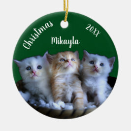 Ornamento cerámico de tres Navidades de gatitos de