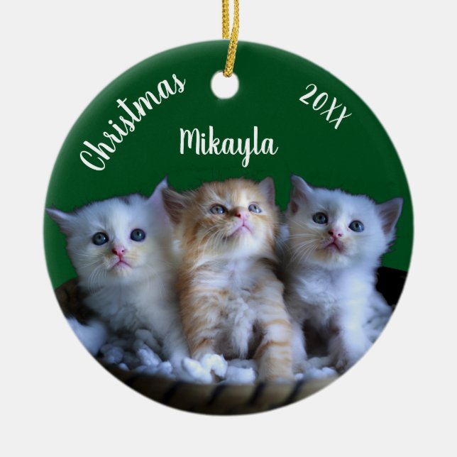 Ornamento cerámico de tres Navidades de gatitos de (Frente)