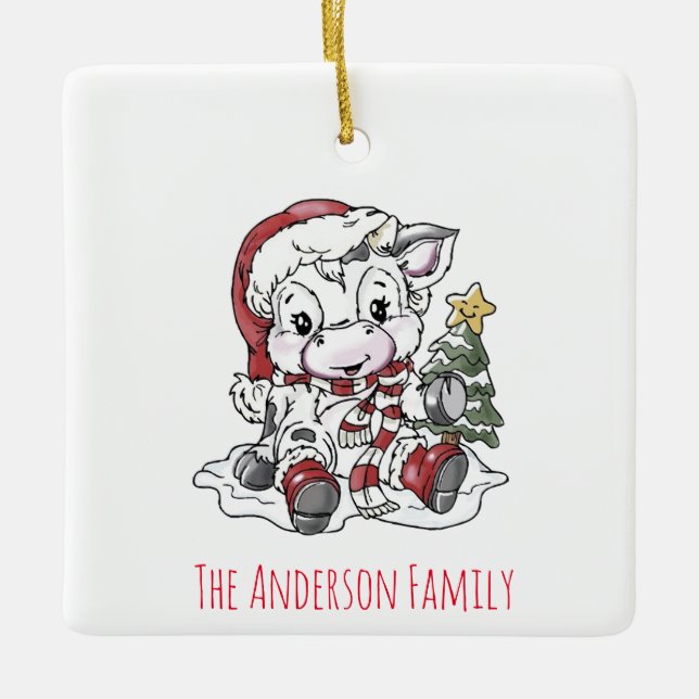 Ornamento cerámico de vaca para Navidades Cute (Anverso)
