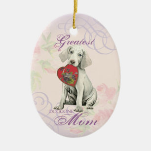 Ornamento cerámico de Weimaraner Heart Mom