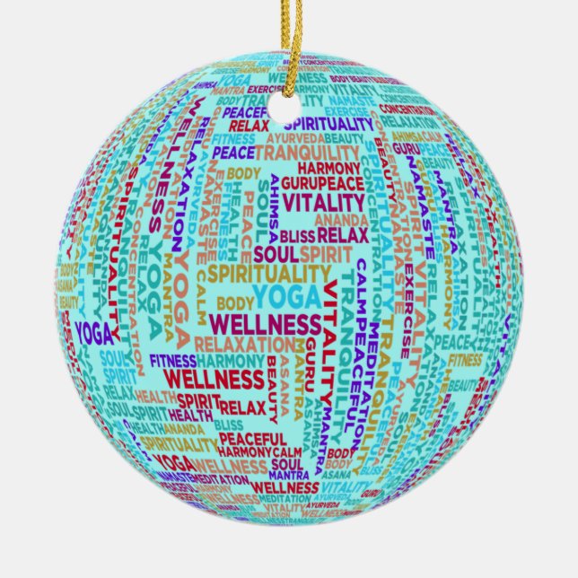 Ornamento cerámico de yoga Word Cloud (Frente)