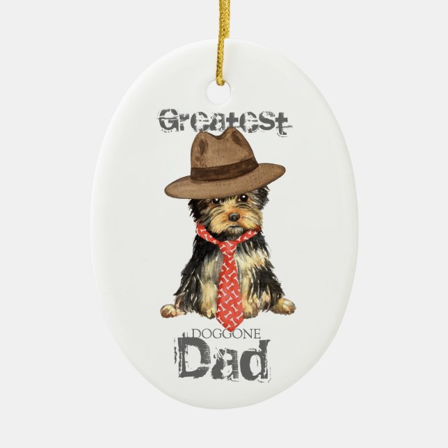 Ornamento cerámico de Yorkie Dad (Frente)