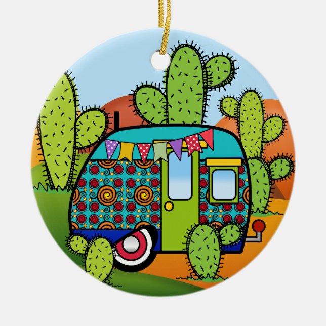 Ornamento cerámico del camping Trailer (Frente)