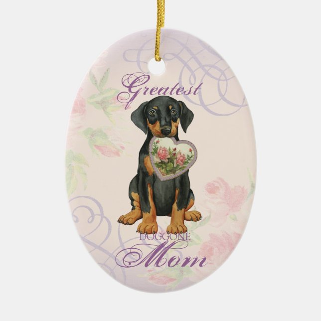 Ornamento cerámico Doberman Pinscher Heart Mom (Frente)