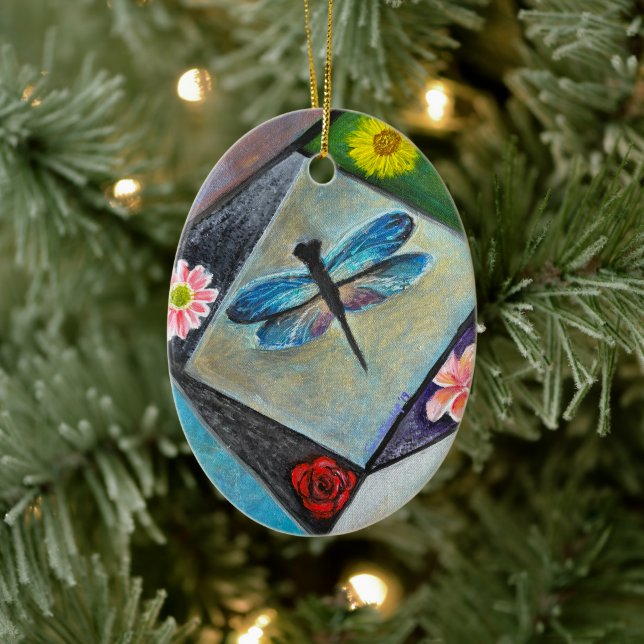 Ornamento cerámico - El arte florido de una libélu (Árbol)