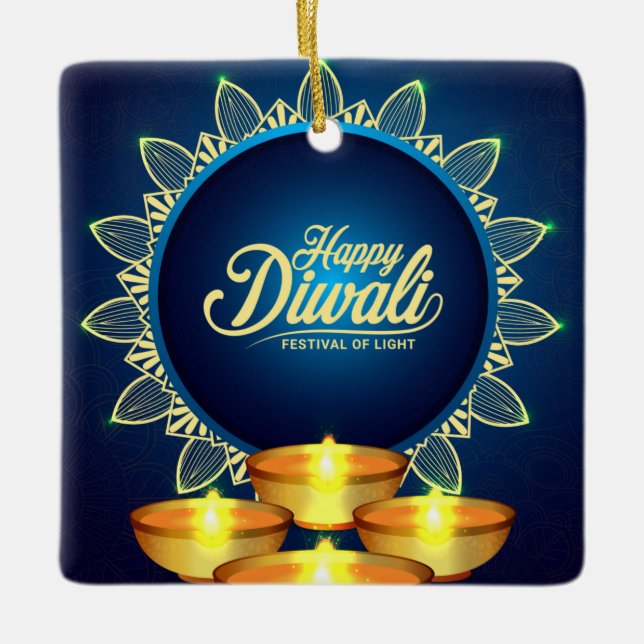 Ornamento cerámico feliz Diwali (Anverso)