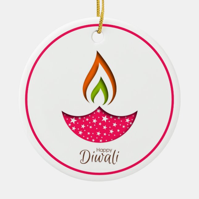 Ornamento cerámico feliz Diwali (Frente)