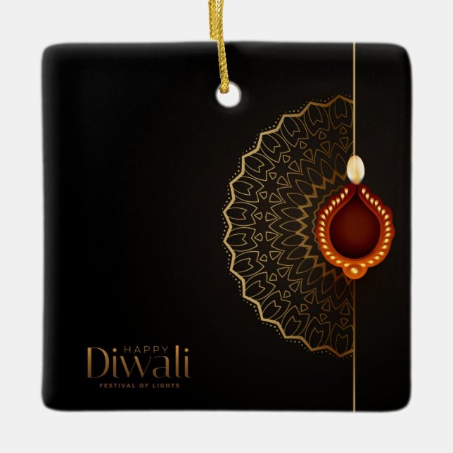 Ornamento cerámico feliz Diwali (Anverso)