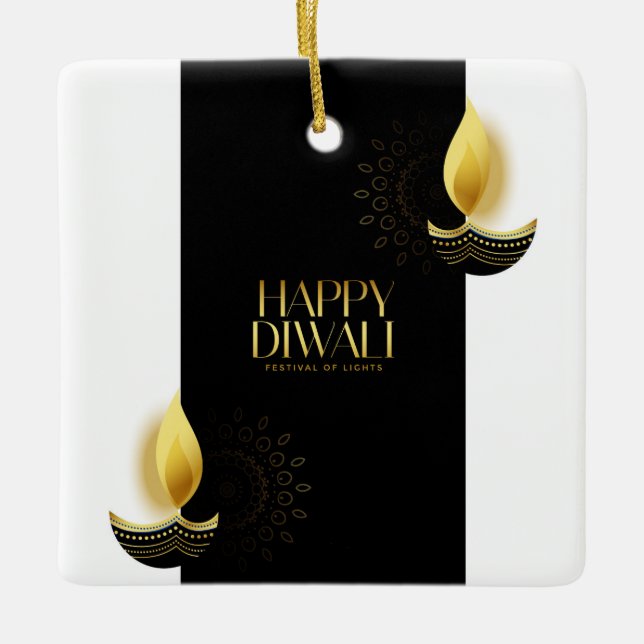Ornamento cerámico feliz Diwali (Anverso)