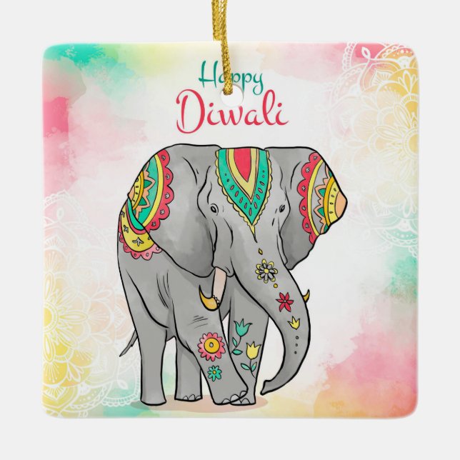 Ornamento cerámico feliz Diwali (Anverso)