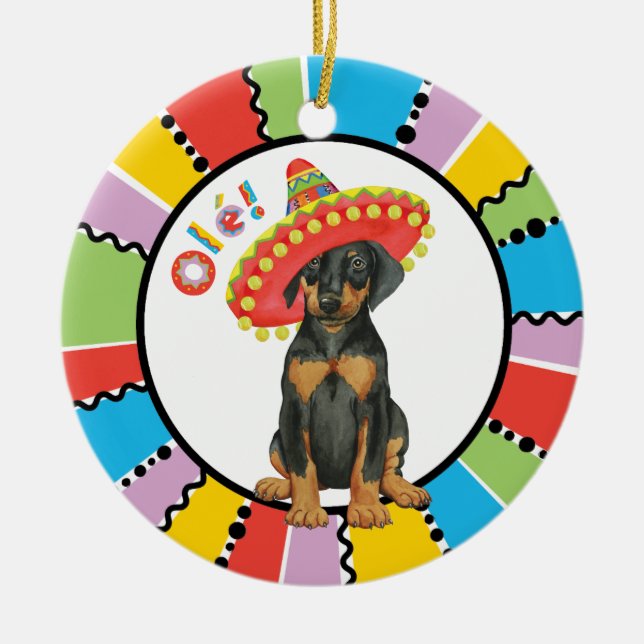 Ornamento cerámico Fiesta Doberman Pinscher (Frente)