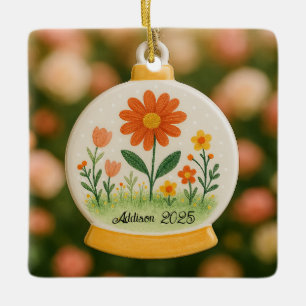 Ornamento cerámico floral personalizado de Snowglo