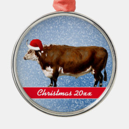 Ornamento cerámico Hereford Bull y Santa Hat