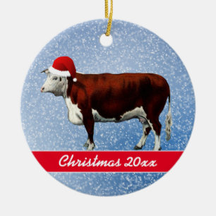Ornamento cerámico Hereford Cow y Santa Hat