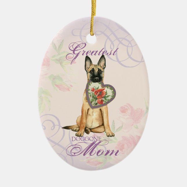 Ornamento cerámico Malinois Heart Mom (Frente)