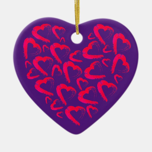 Ornamento cerámico morado del corazón rojo (Frente)