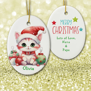 Ornamento cerámico para niños de gatitos de Santa 