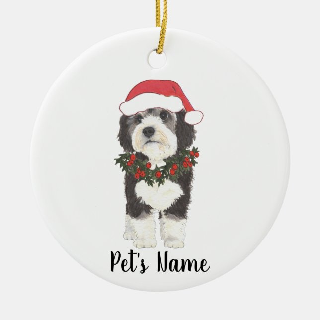 Ornamento cerámico personalizado de Bernedoodle (Frente)