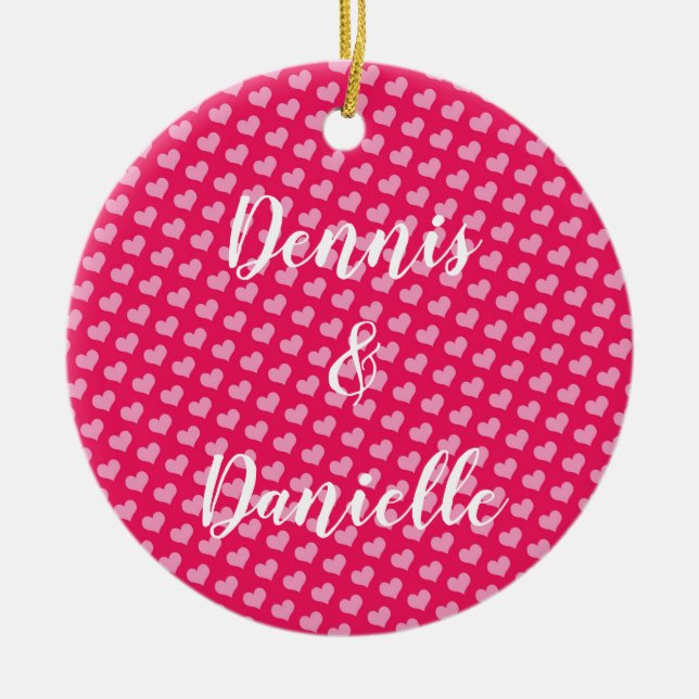 Ornamento cerámico personalizado de corazones rosa (Frente)