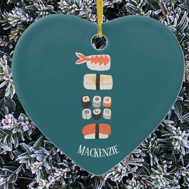 Ornamento cerámico personalizado Sushi Lover (Sushi lover personalized custom name ceramic ornament)
