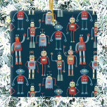 Ornamento cerámico retro de robots vintage<br><div class="desc">Robots de estilo retro vintage divertidos,  que el abuelo probablemente hizo en su taller. Arte original de Nic Squirrell.</div>