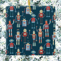 Ornamento cerámico retro de robots vintage