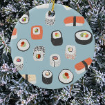 Ornamento cerámico sushi<br><div class="desc">Muestra tu amor por los rollos de sushi,  nigiri y maki con este divertido ornamento alternativo de Navidad. Arte original de Nic Squirrell. Prueba las otras formas para ver cuál prefieres,  o pide una variedad para una decoración cohesionada.</div>