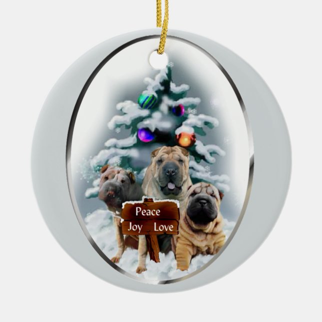 Ornamento chino de regalos de Navidades Shar-Pei (Frente)
