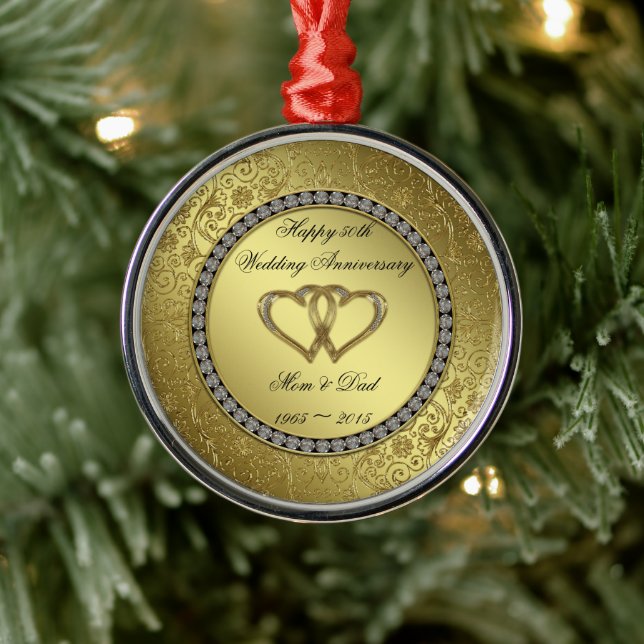 Ornamento clásico del aniversario del Boda de Oro (Árbol)