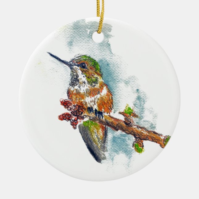 Ornamento - colibrí, lápiz de la acuarela (Frente)