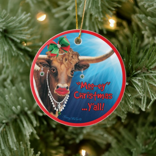 Ornamento cómico de Navidad de vaca longhorn (Árbol)