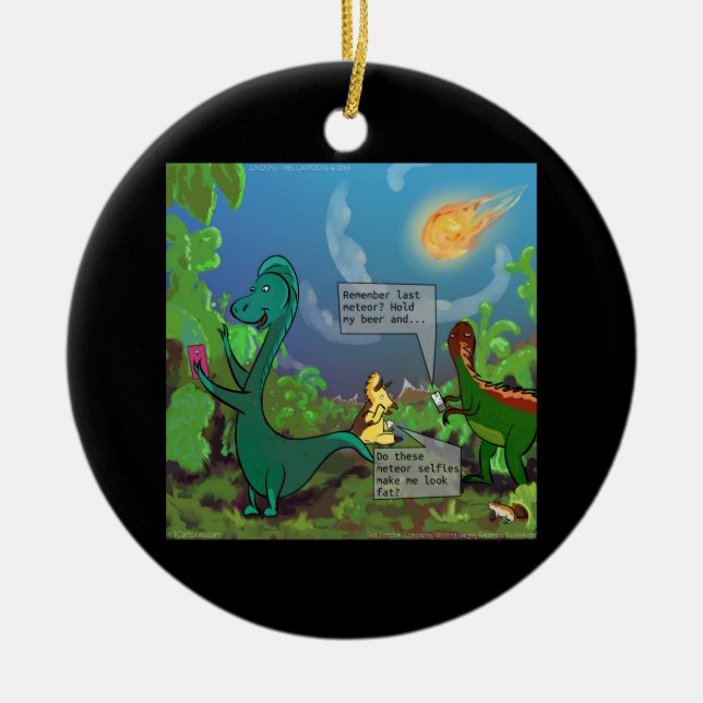 Ornamento cómico divertido de Dinosaur Selfie (Frente)