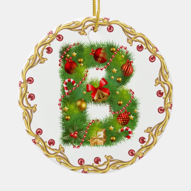 ornamento con monograma inicial del navidad de B - (Frente)