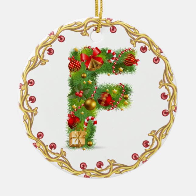 ornamento con monograma inicial del navidad de F - (Frente)