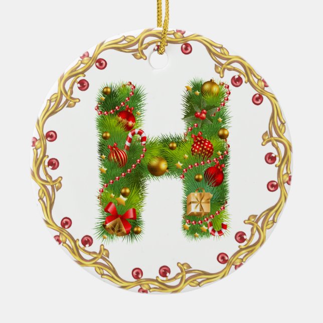 ornamento con monograma inicial del navidad de H - (Frente)