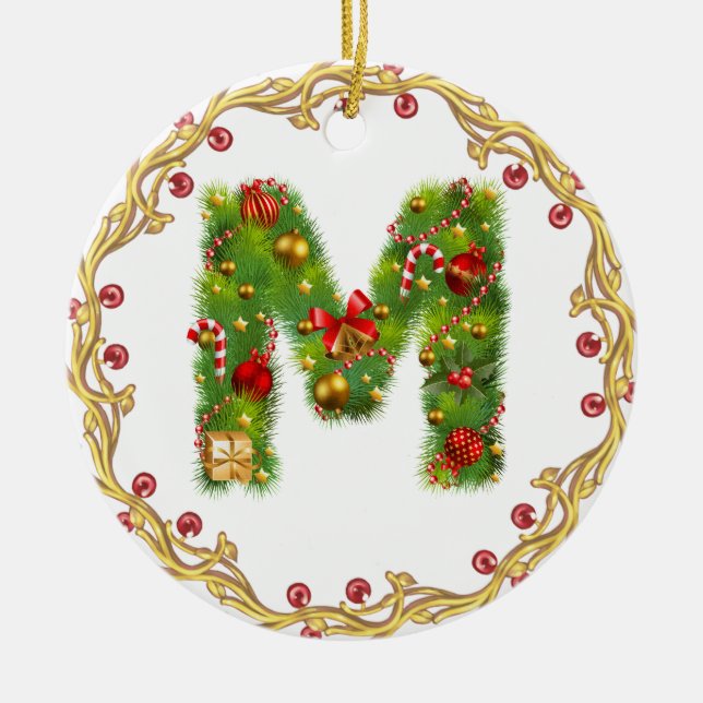 ornamento con monograma inicial del navidad de M - (Frente)