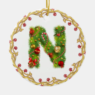 ornamento con monograma inicial del navidad de n -