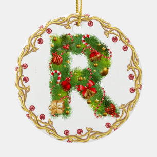 ornamento con monograma inicial del navidad de R -