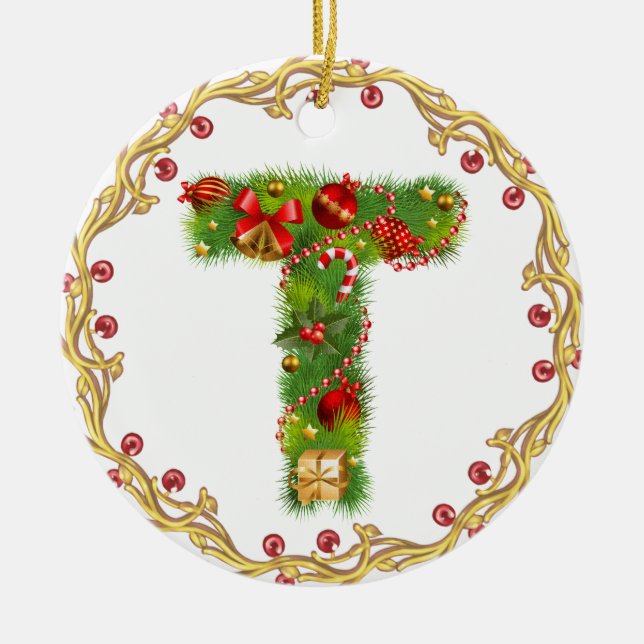 ornamento con monograma inicial del navidad de T - (Frente)