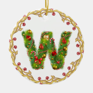 ornamento con monograma inicial del navidad de W -