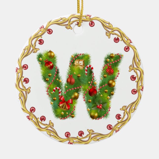 ornamento con monograma inicial del navidad de W - (Frente)