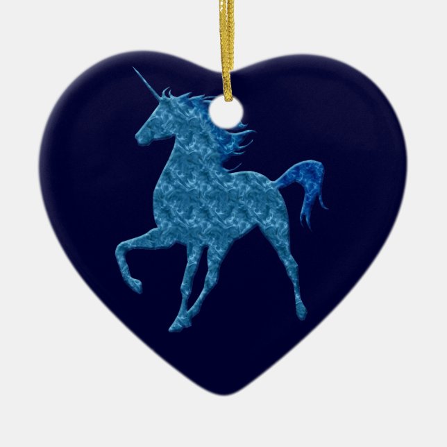 Ornamento Corazón Unicornio de Fuego Azul (Frente)